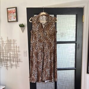 Tacera Brown Black Sleeveless Polo Collar Midi Dress